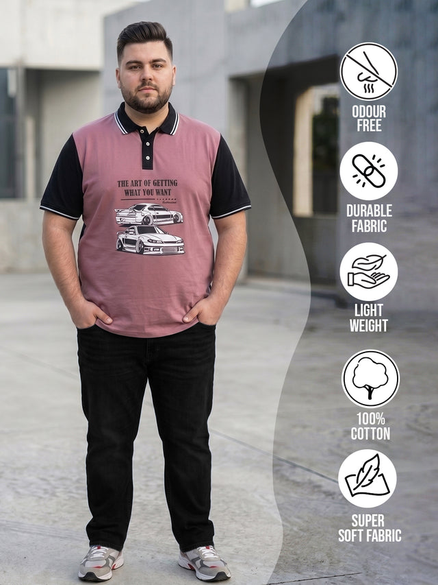 Men Plus Size Adian Pink Printed Polo Tshirt