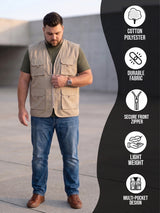 Men Plus Size Drift-Beige Solid Beige Utility Jacket