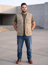 Men Plus Size Drift-Beige Solid Beige Utility Jacket