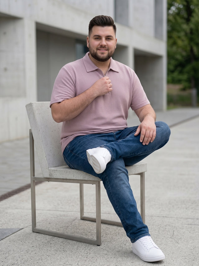 Men Plus Size Saren Pink Waffle Polo Tshirt