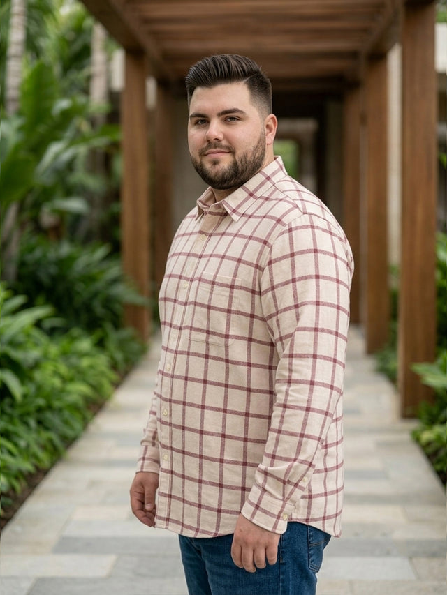 Men Plus Size Static Multicolor Checkered Casual Shirt