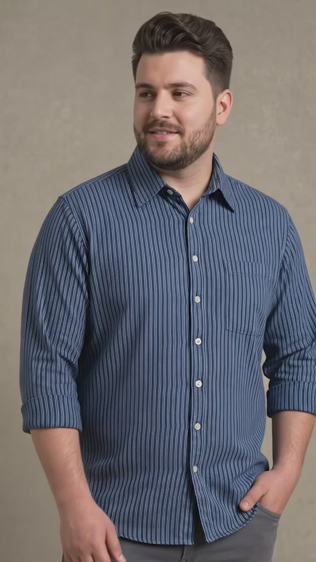 Men Plus Size Stormstripe Navy Blue Striped Shirts