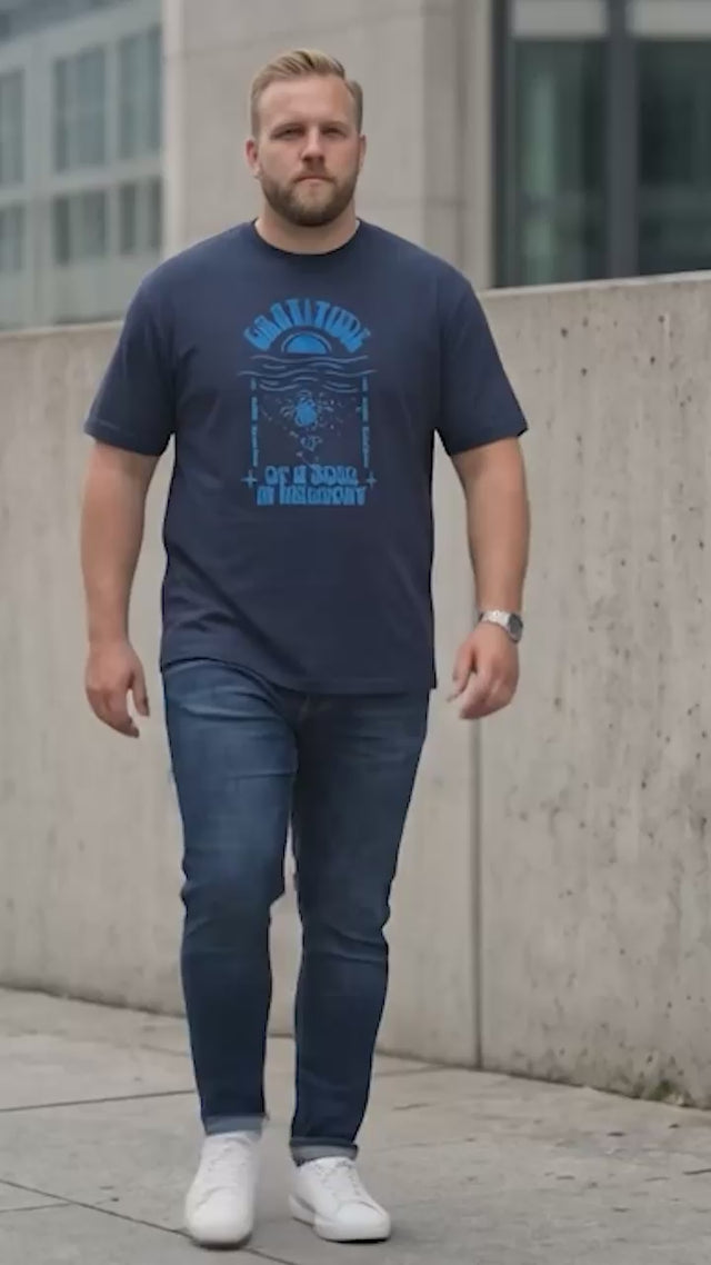 Men Plus Size Soulwave Navy Blue Printed Round Neck