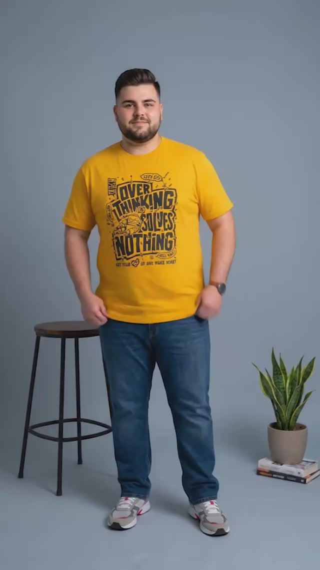 Men Plus Size Ideastorm Yellow Printed Round Neck
