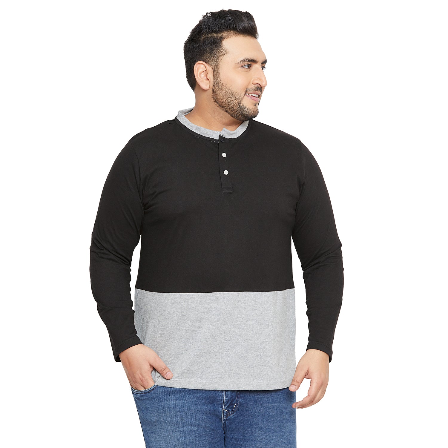 Men Plus Size Knox Colorblock Henley Tshirt - bigbanana