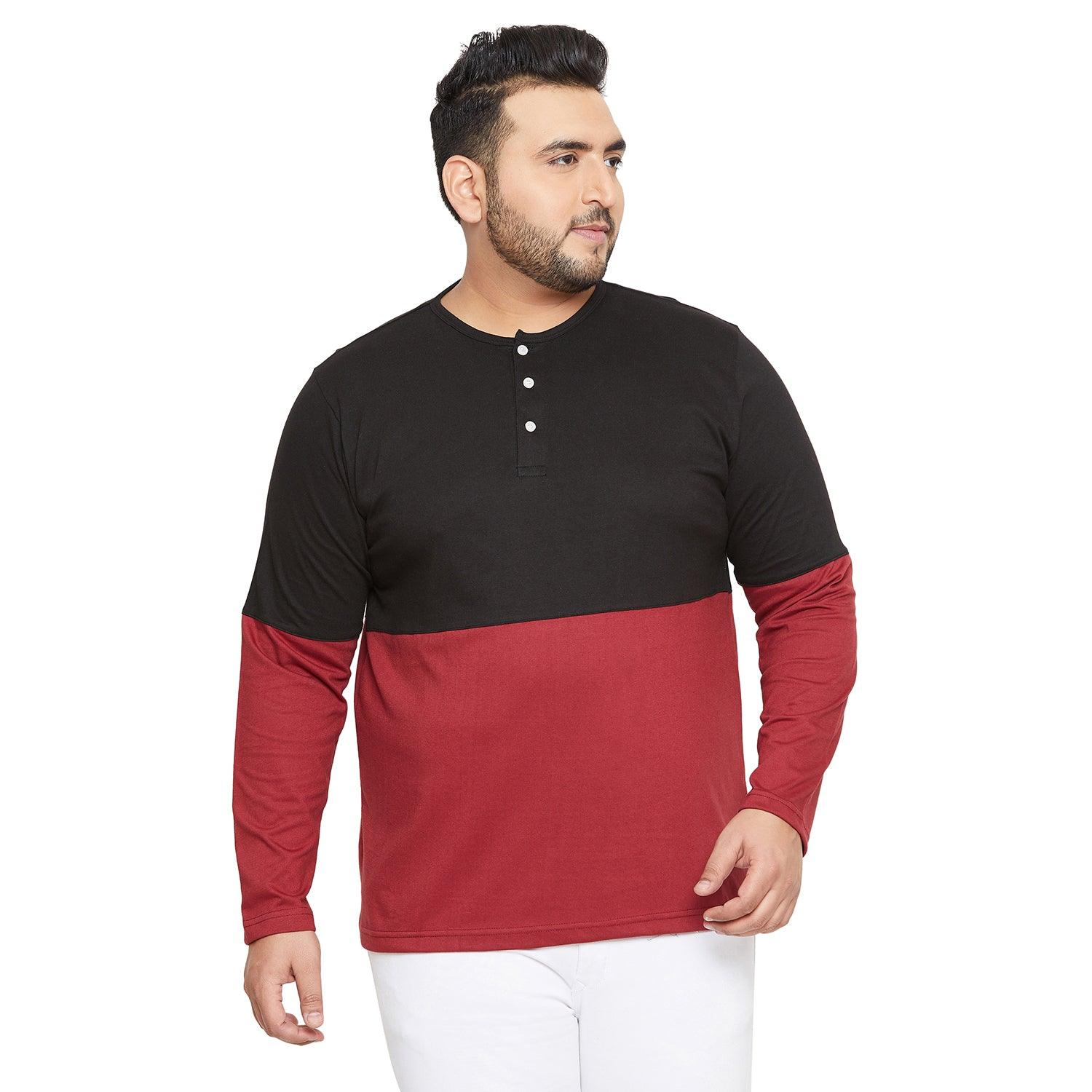 Men Plus Size Hillshire Colorblock Henley Tshirt - bigbanana