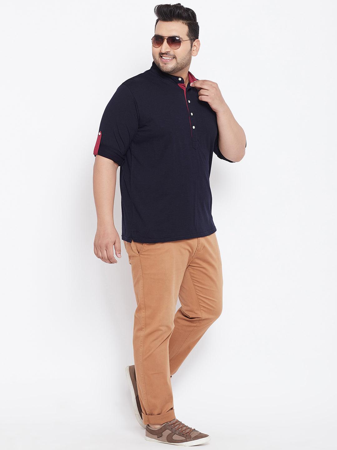 Men Plus Size Warren Solid Henley Tshirt - bigbanana