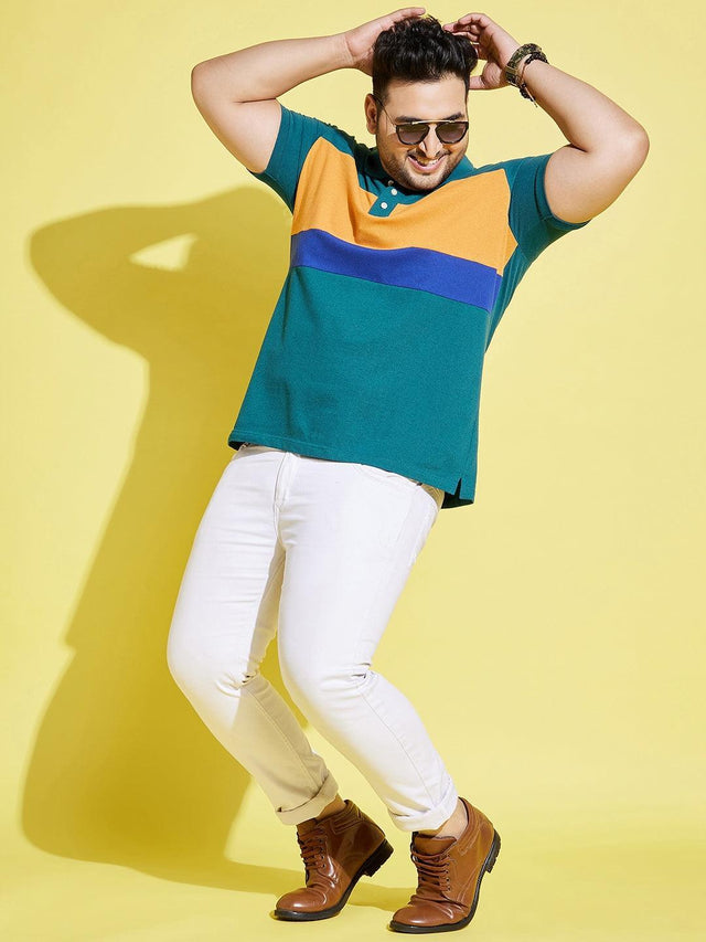 Men Plus Size Taper Colorblock Polo Tshirt - bigbanana
