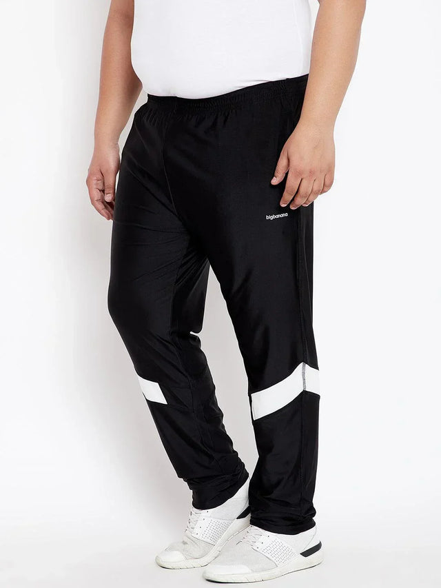 Men's plus size black joggers with white stripe detail and elastic waistband