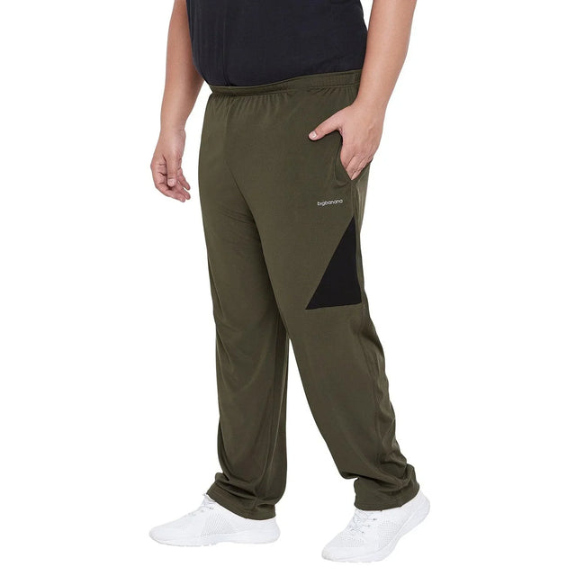 Plus size men's olive green joggers with black side detail and elastic waist
