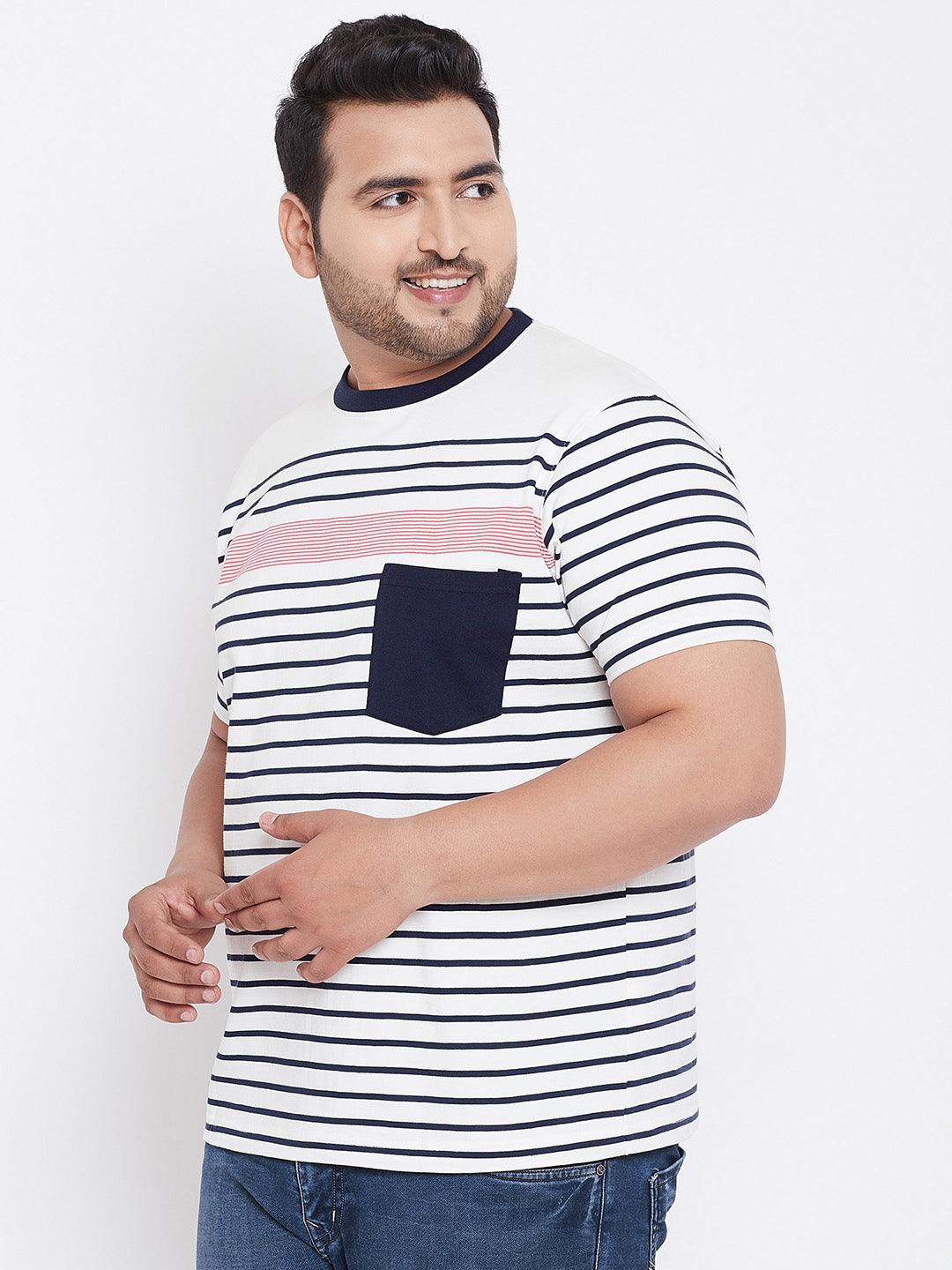 bigbanana Athens White Striped Round Neck Plus Size T-shirt - bigbanana