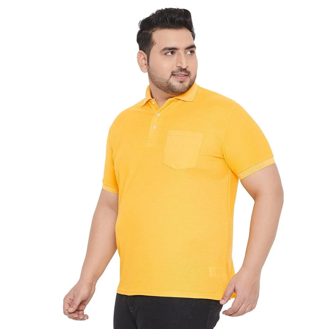 Men’s plus size yellow polo t-shirt with chest pocket, short sleeves, casual fit