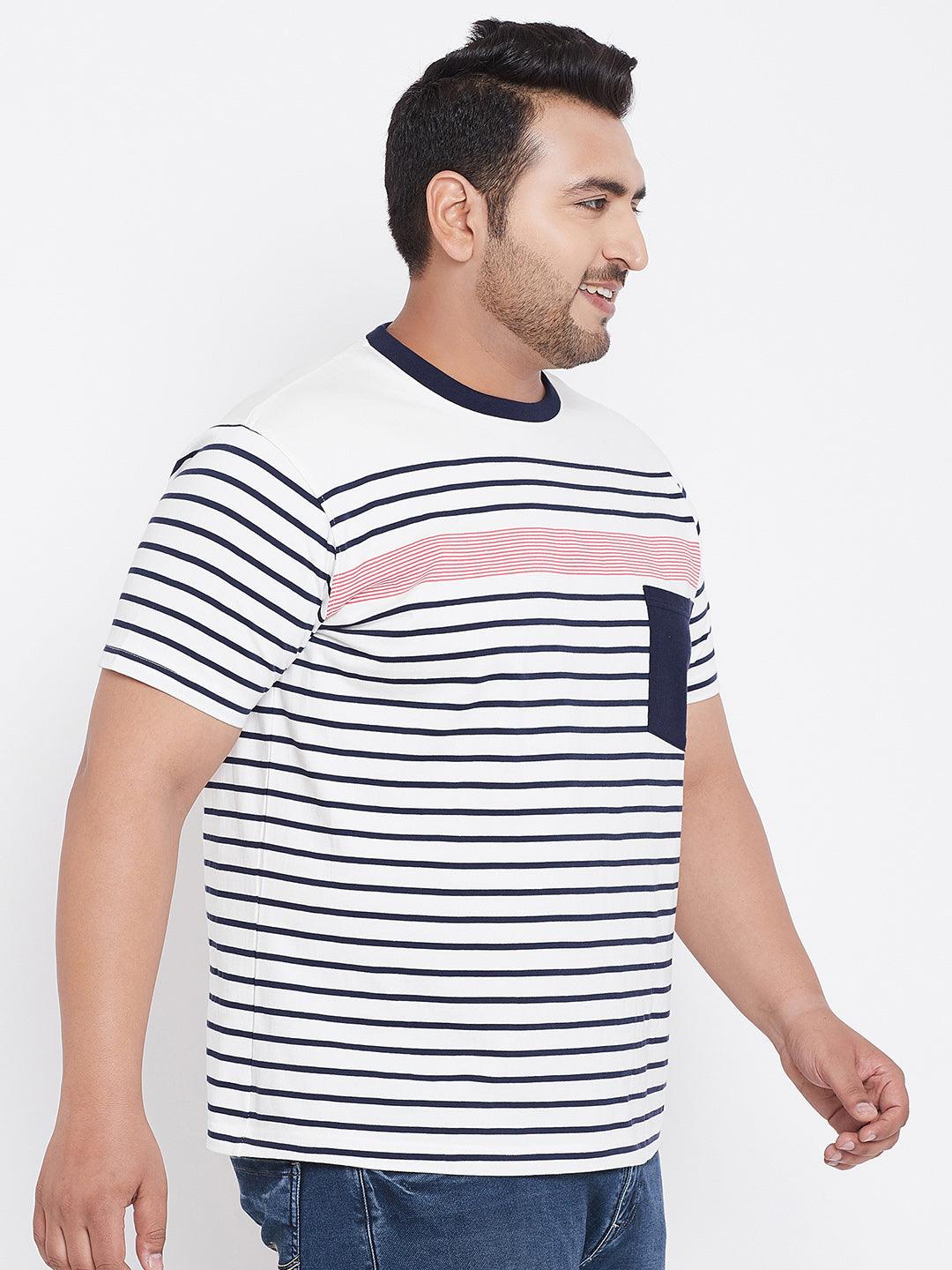 bigbanana Athens White Striped Round Neck Plus Size T-shirt - bigbanana