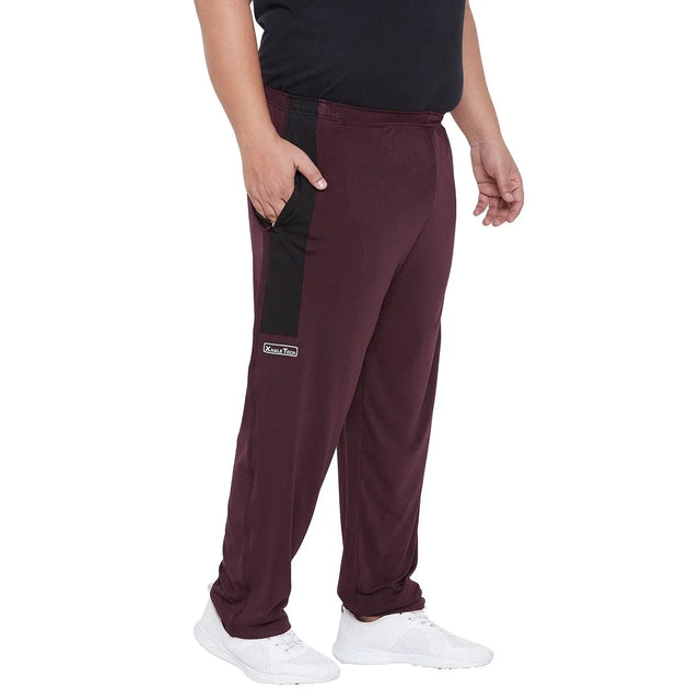 Men's plus size maroon athletic joggers with side pocket and white sneakers