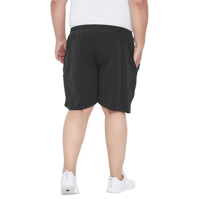 Back view of plus size men's black shorts with elastic waistband, casual fit