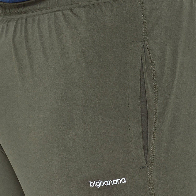 Olive green men's plus size jogger with elastic waistband and front pocket detail