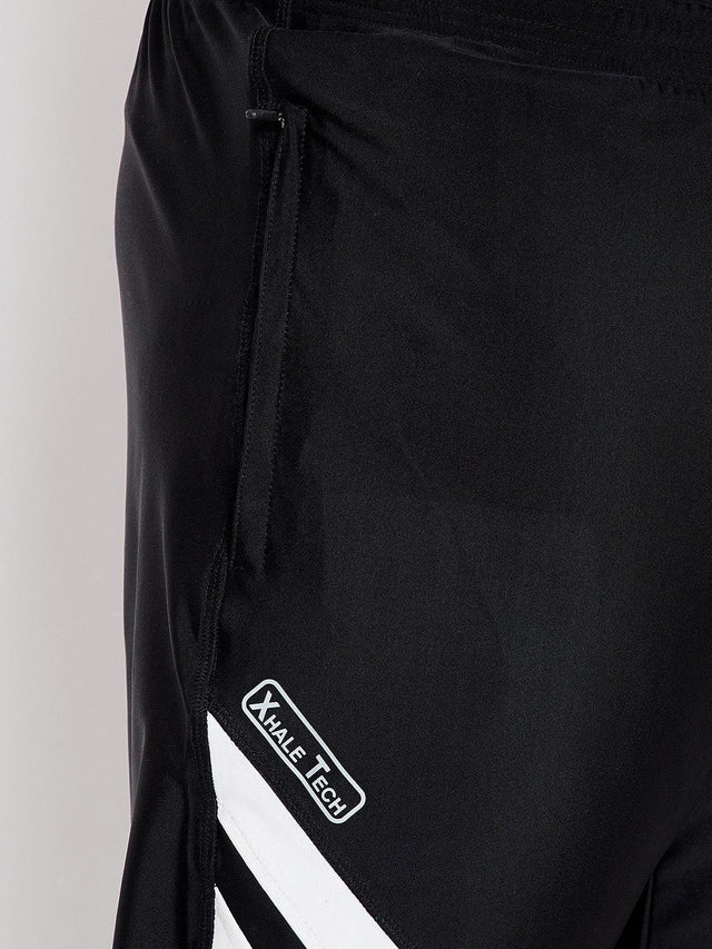 Black plus size men's joggers with white stripes and Xhale Tech logo detail