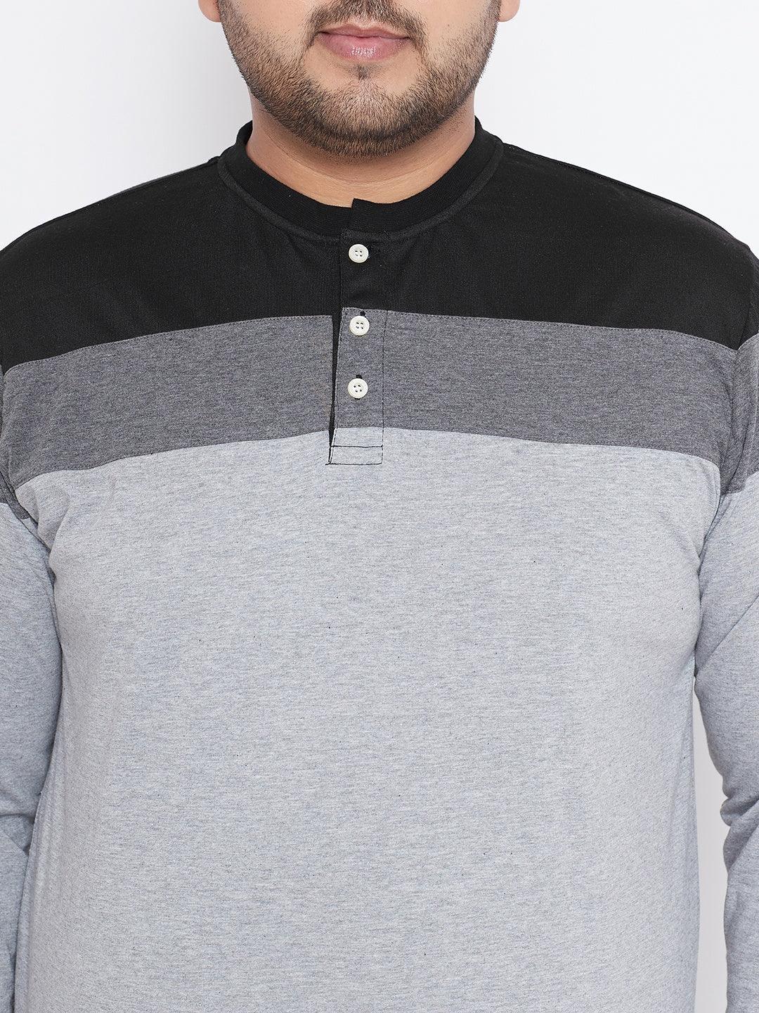 Men Plus Size Vagos Colorblock Henley Tshirt - bigbanana