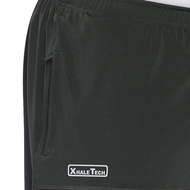 Men's plus size black shorts with zipper pocket and Xhale Tech logo detail