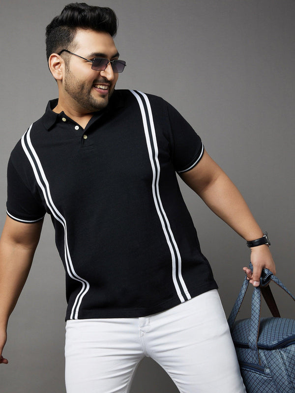 Men Plus Size Lingo Striped Polo Tshirt