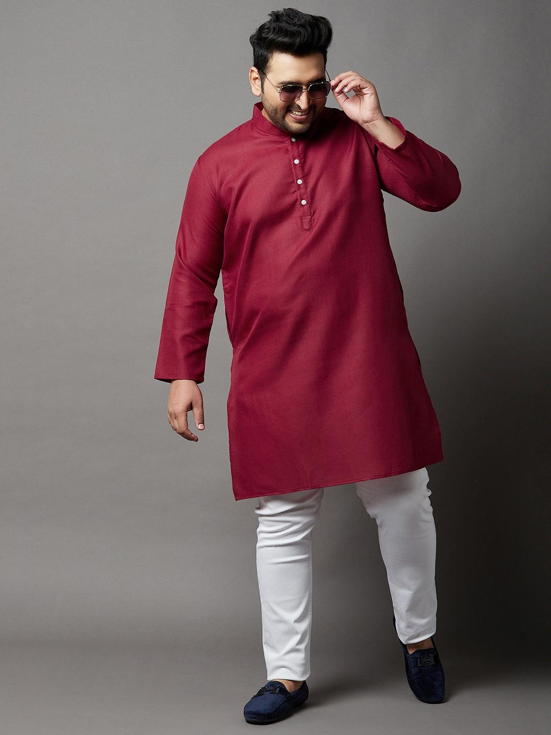 Men Plus Size Aafroz Solid Kurta - bigbanana