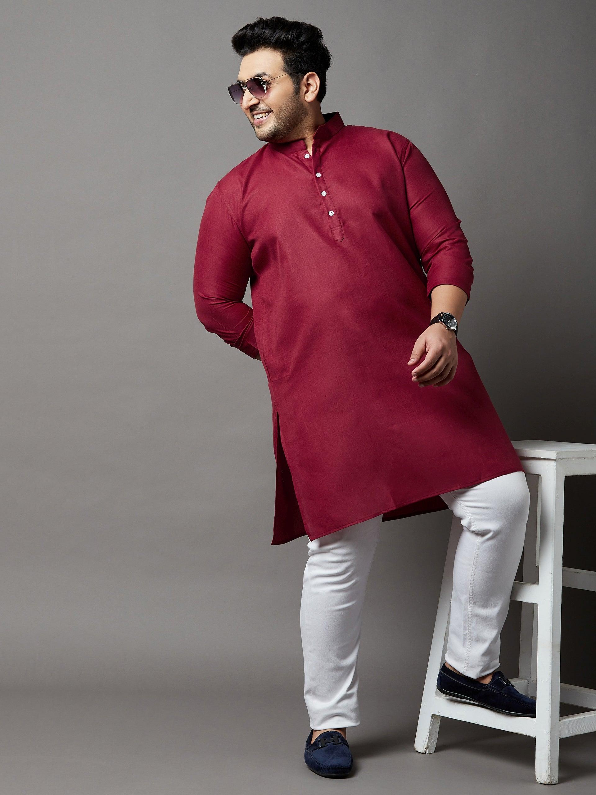 Men Plus Size Aafroz Solid Kurta - bigbanana