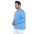 Men Plus Size Bloom Blue Solid Henley Tshirt - bigbanana