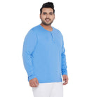 Men Plus Size Bloom Blue Solid Henley Tshirt - bigbanana