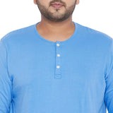 Men Plus Size Bloom Blue Solid Henley Tshirt - bigbanana