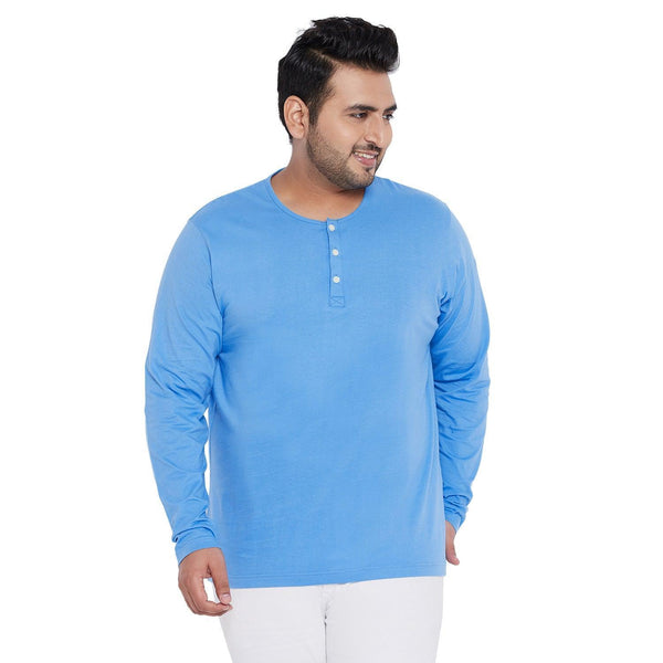 Men Plus Size Bloom Blue Solid Henley Tshirt