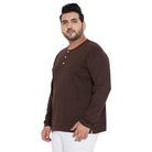 Men Plus Size Bloom Brown Solid Henley Tshirt - bigbanana