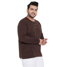 Men Plus Size Bloom Brown Solid Henley Tshirt - bigbanana