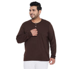 Men Plus Size Bloom Brown Solid Henley Tshirt - bigbanana