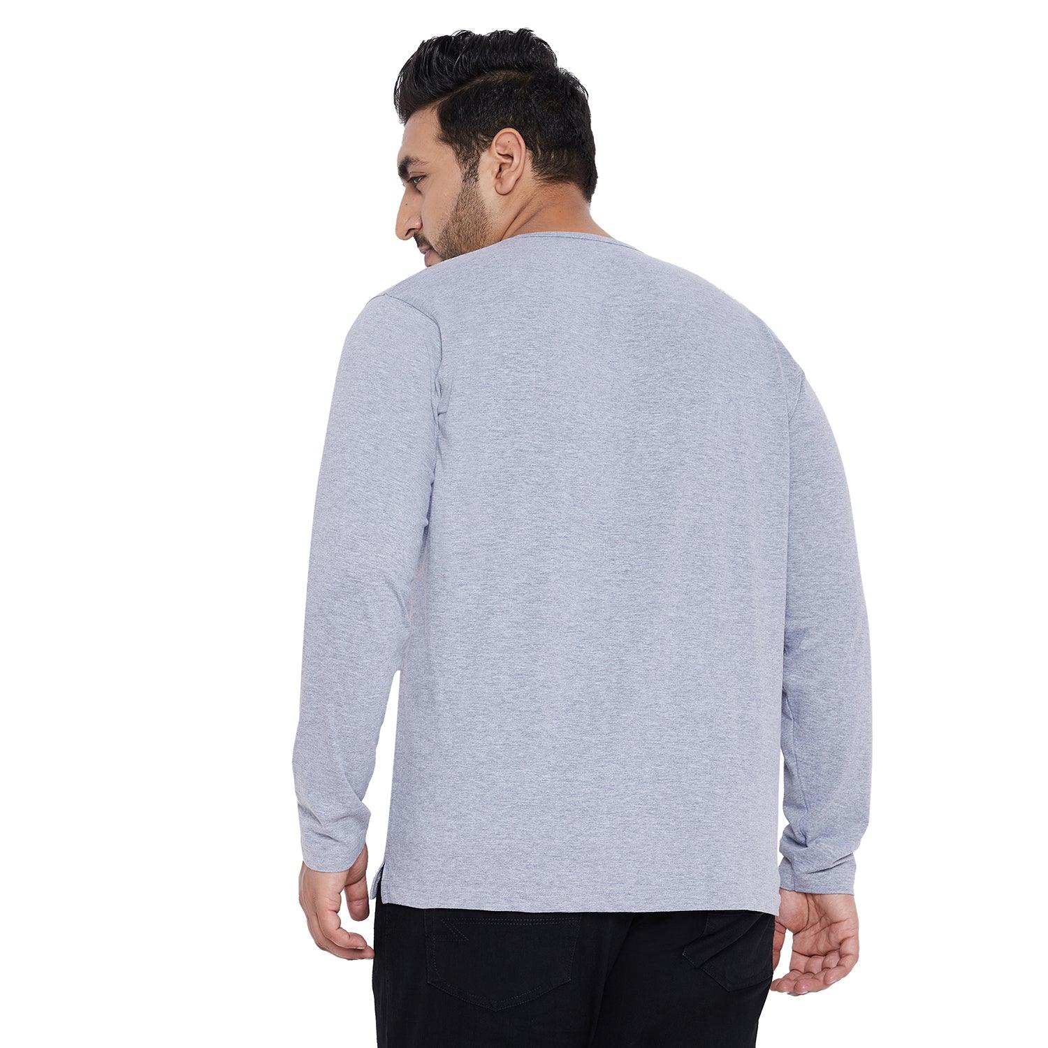 Men Plus Size Bloom Grey Solid Henley Tshirt - bigbanana