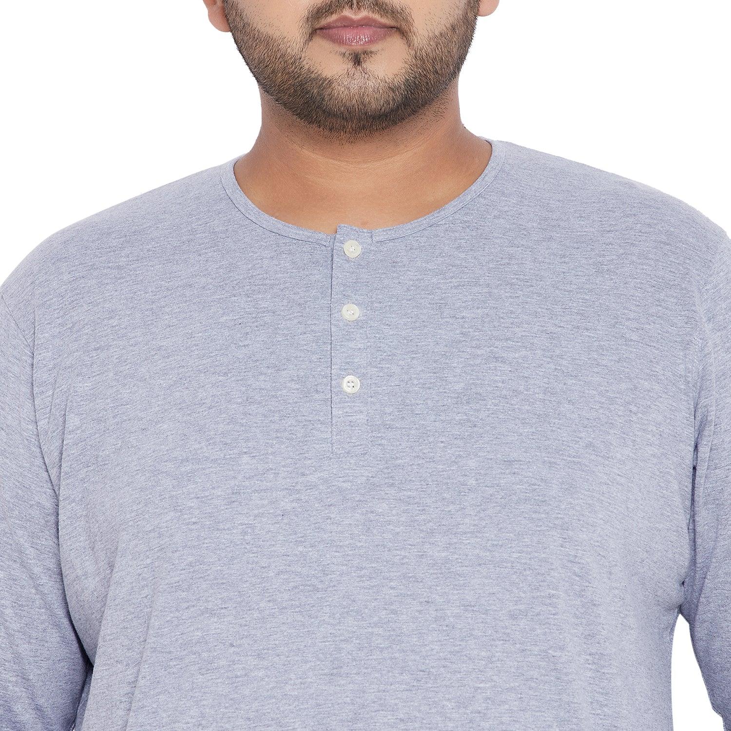 Men Plus Size Bloom Grey Solid Henley Tshirt - bigbanana