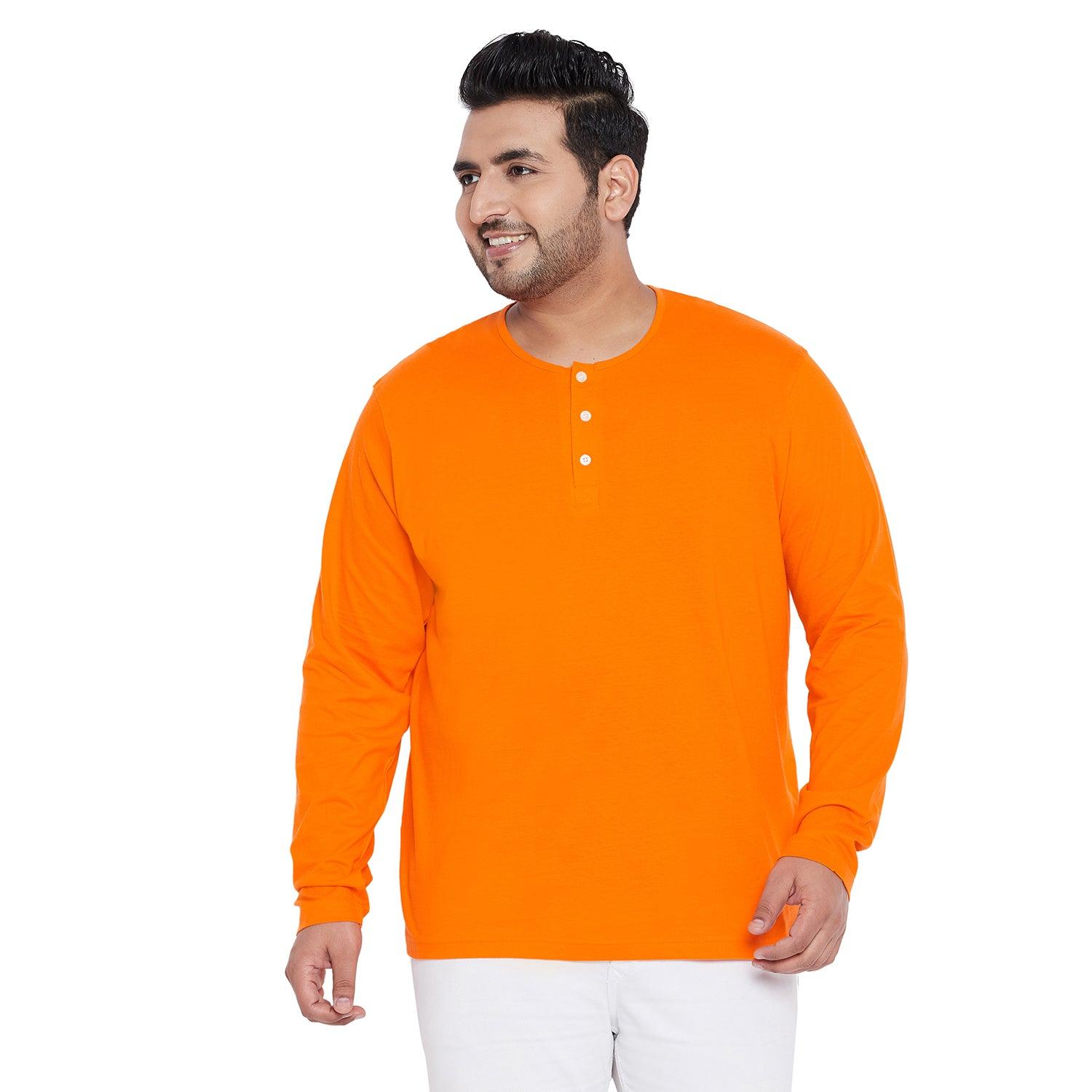 Men Plus Size Bloom Yellow Solid Henley Tshirt - bigbanana