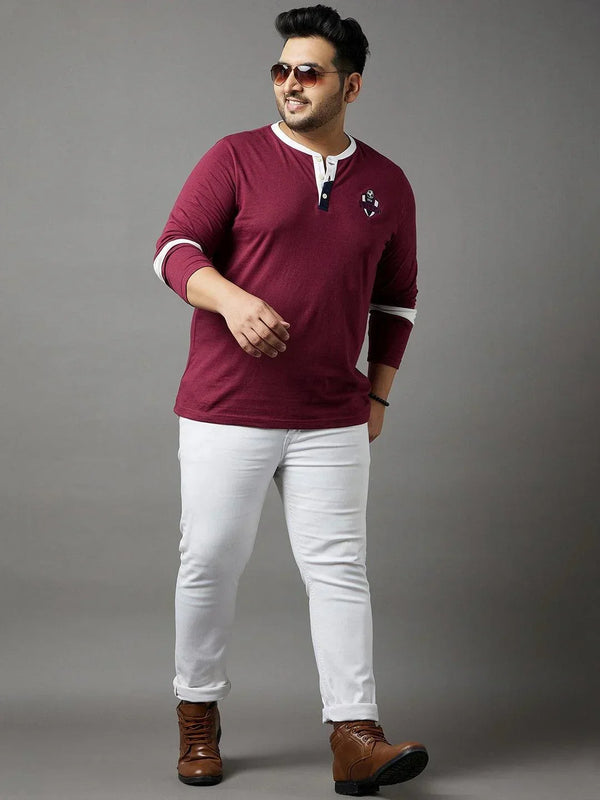 Men Plus Size Cleats Colorblock Henley Tshirt