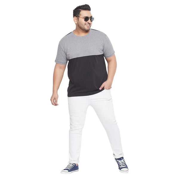 Men Plus Size Clover Colorblock Round Neck Tshirt