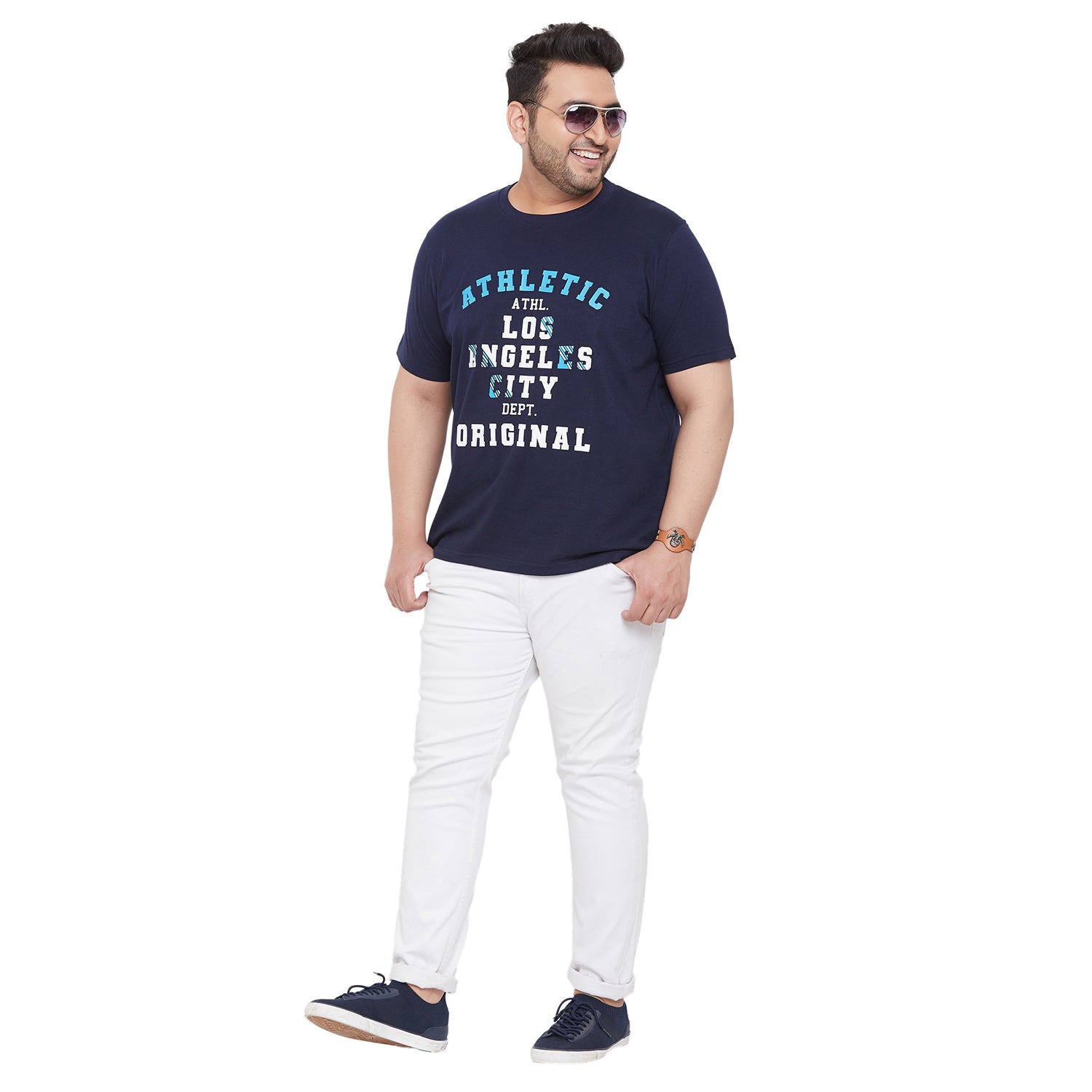 Men Plus Size CyanN Printed Round Neck Tshirt - bigbanana