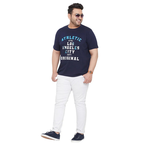 Men Plus Size CyanN Printed Round Neck Tshirt