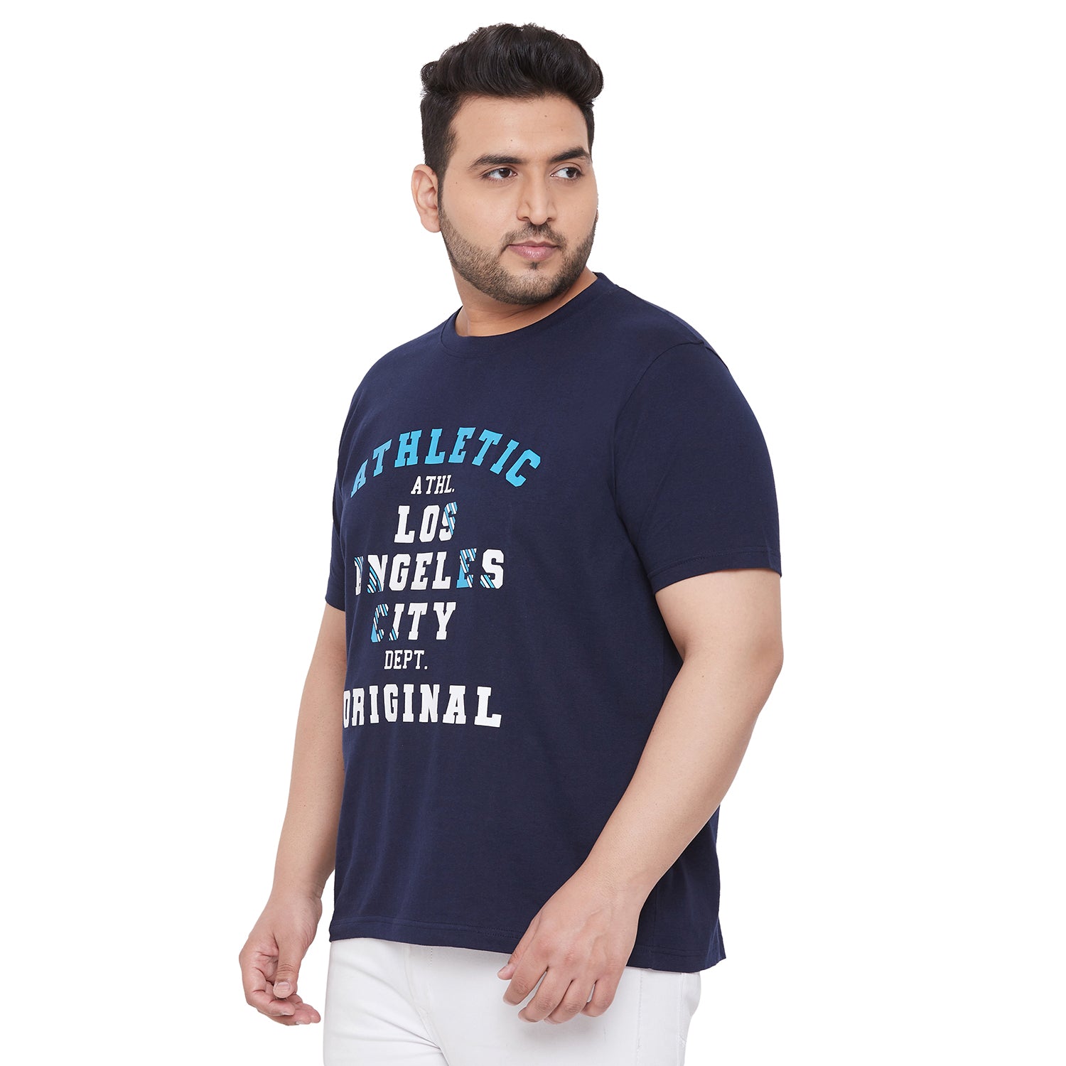 Men Plus Size CyanN Printed Round Neck Tshirt - bigbanana