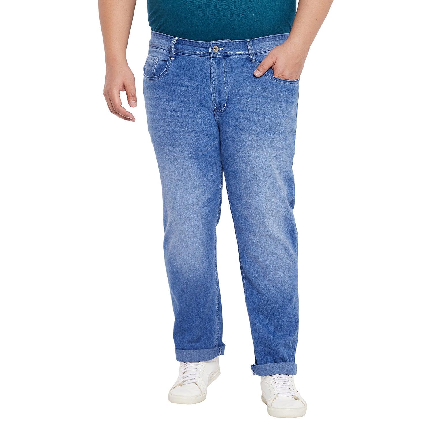 Men Plus Size Fobo Washed Indigo Denim - bigbanana