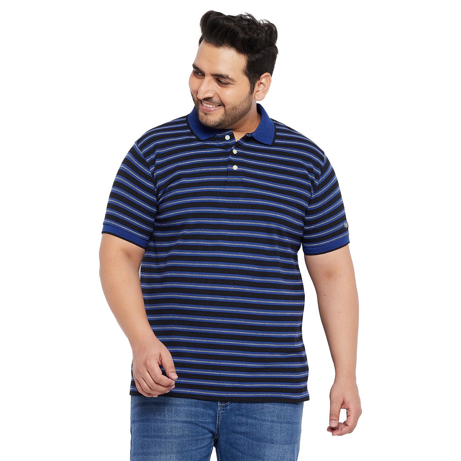 Men Plus Size Forib Striped Polo Tshirt - bigbanana