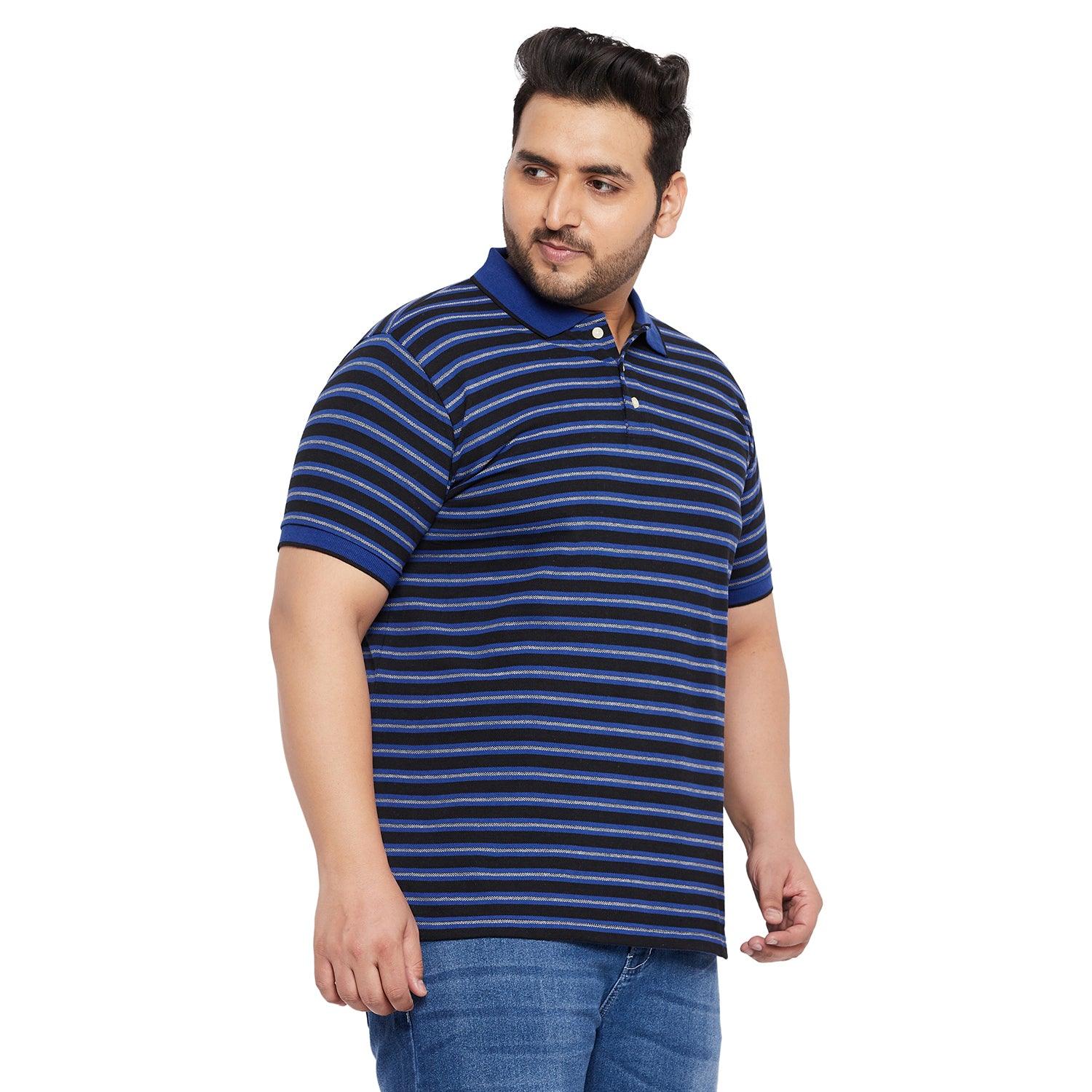 Men Plus Size Forib Striped Polo Tshirt - bigbanana