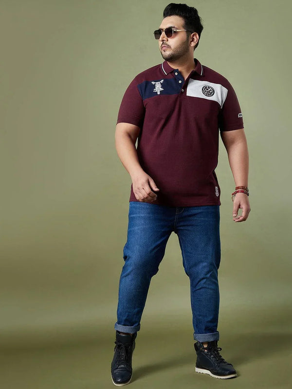 Men Plus Size Gasket Colorblock Polo Tshirt