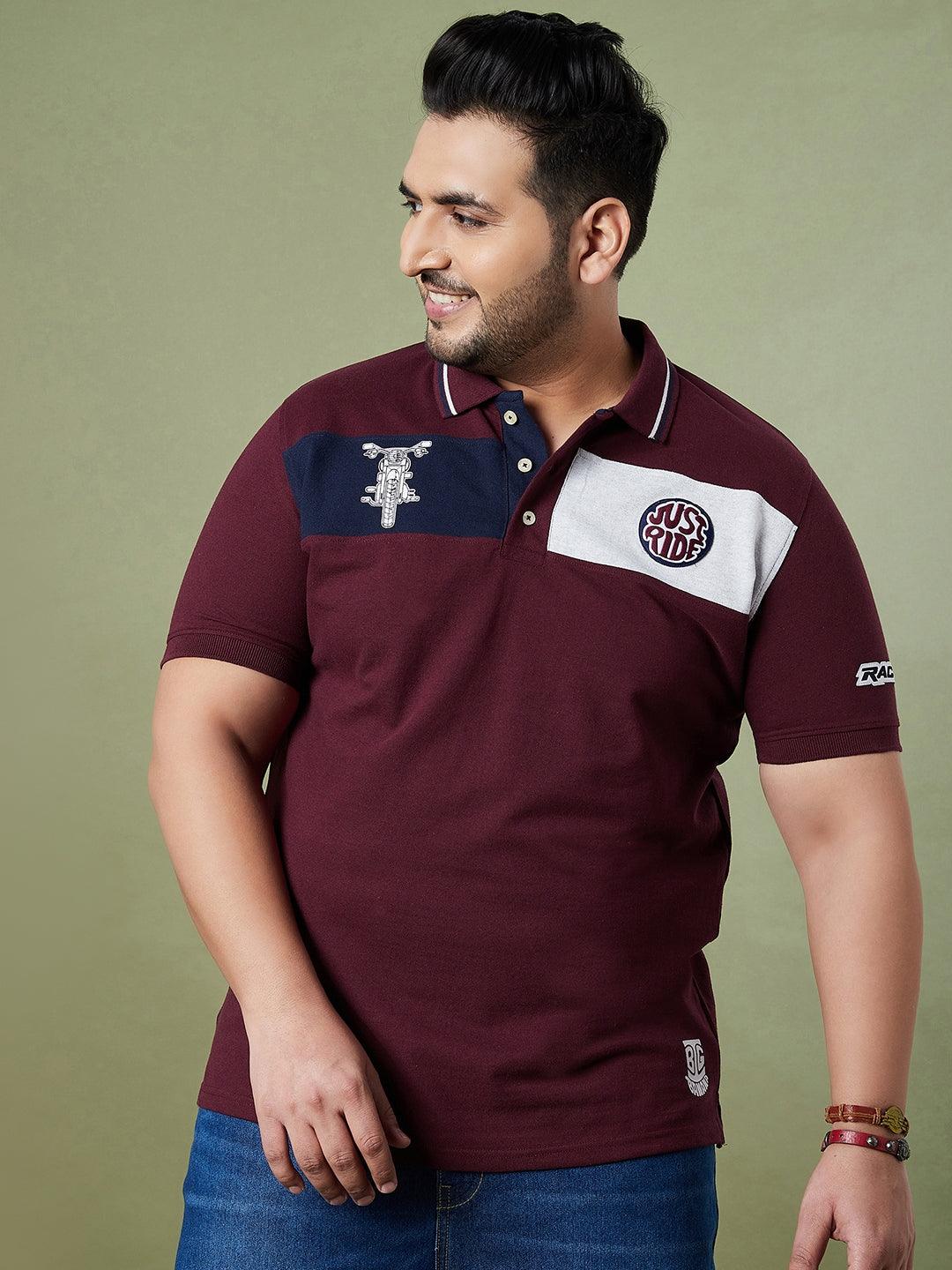 Men Plus Size Gasket Colorblock Polo Tshirt - bigbanana