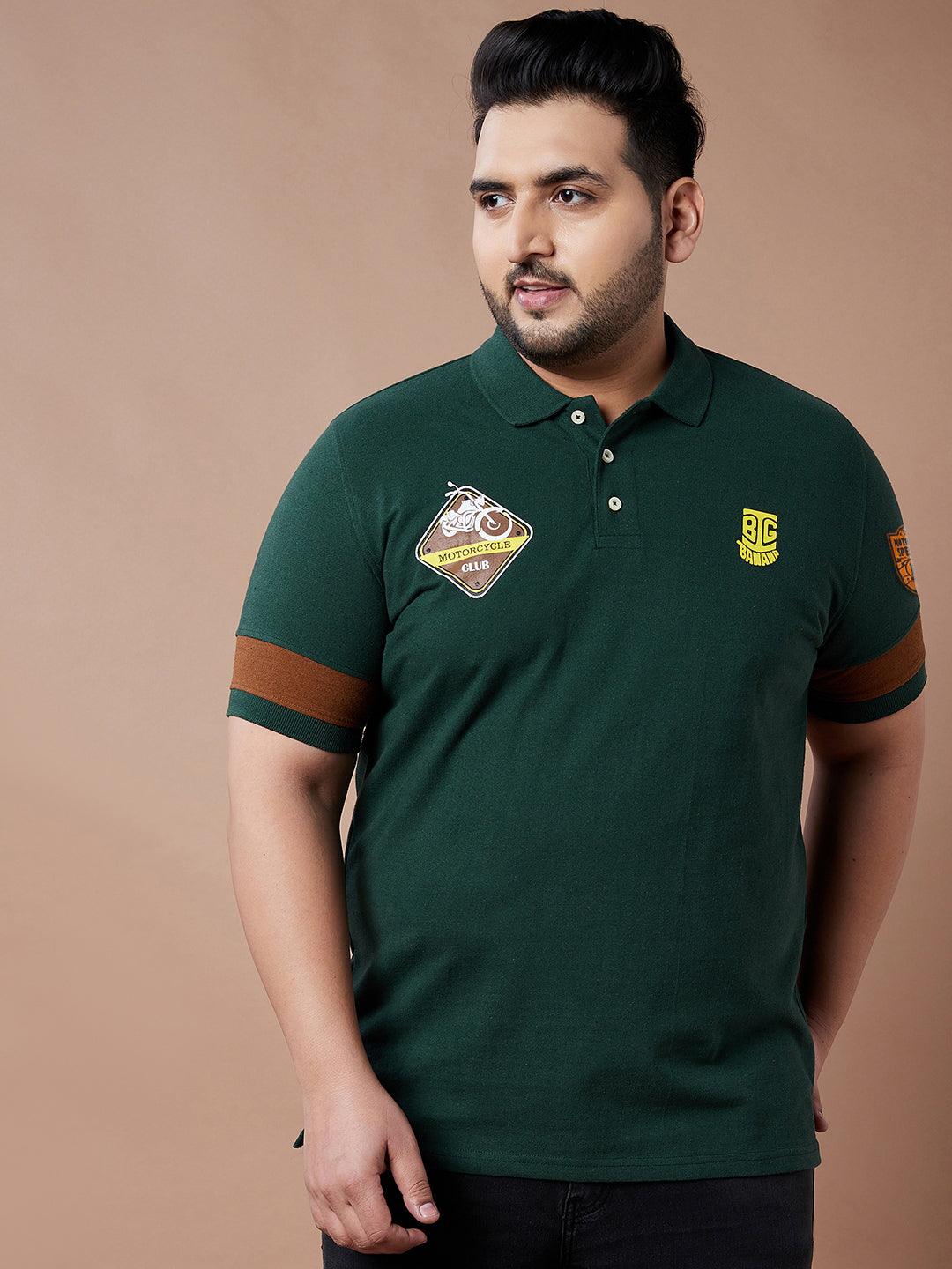 Men Plus Size Grommet Colorblock Polo Tshirt - bigbanana