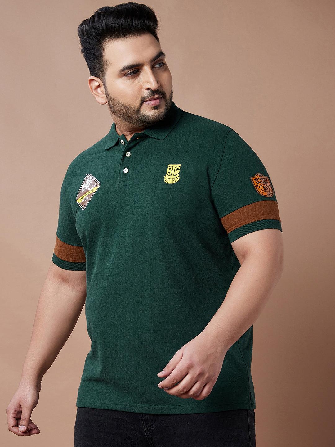 Men Plus Size Grommet Colorblock Polo Tshirt - bigbanana