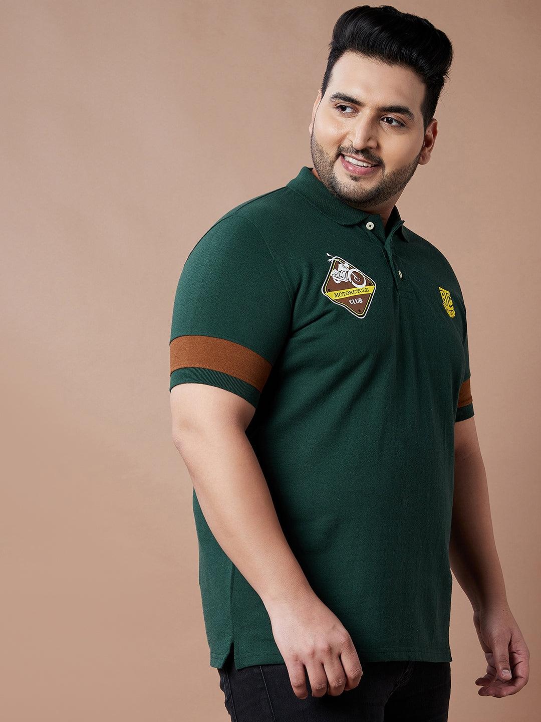 Men Plus Size Grommet Colorblock Polo Tshirt - bigbanana