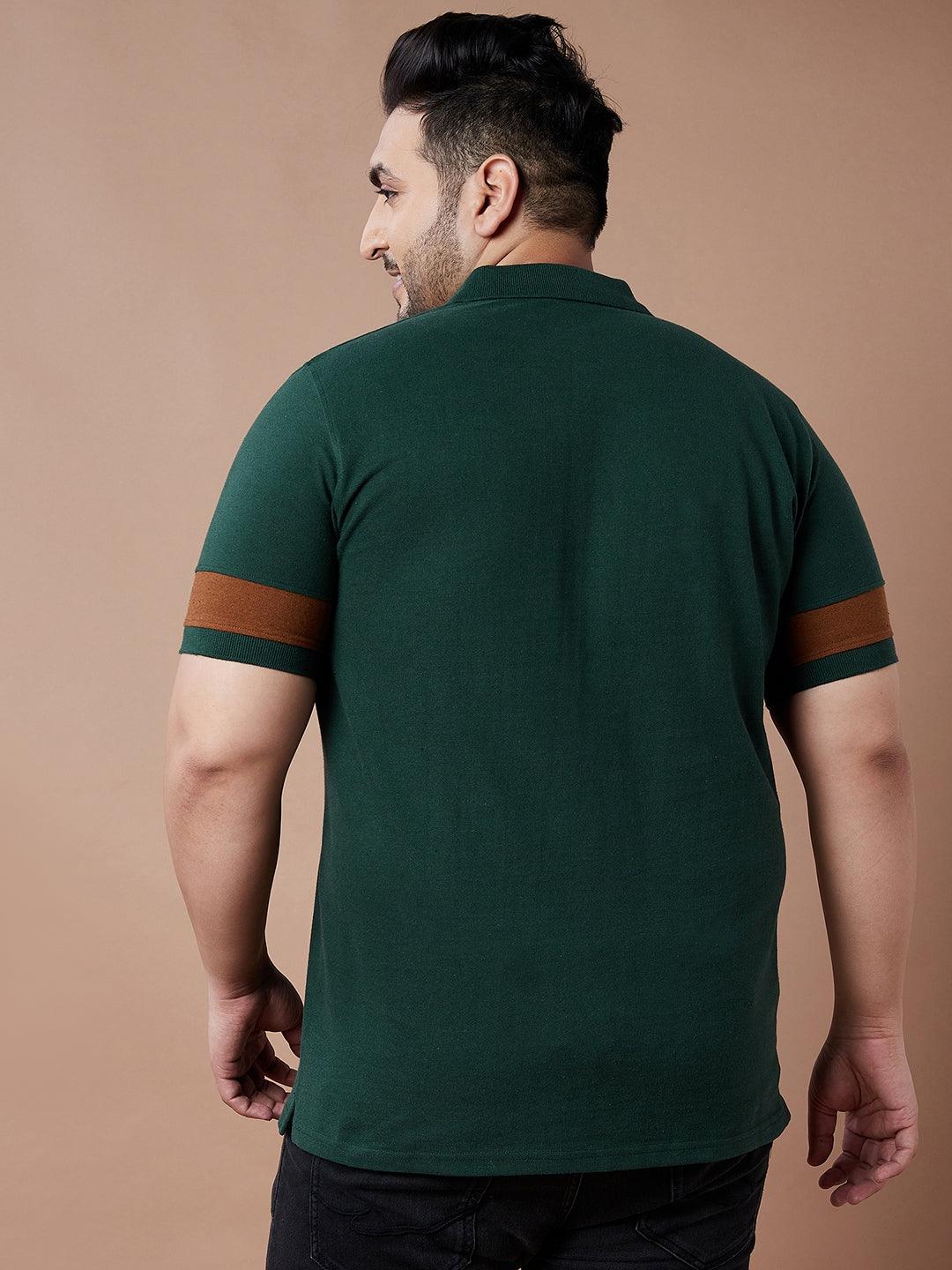 Men Plus Size Grommet Colorblock Polo Tshirt - bigbanana